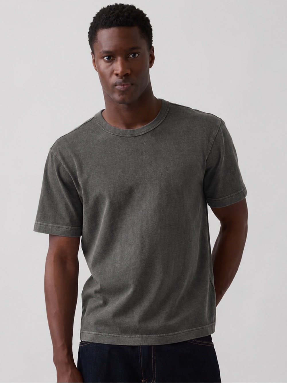 Men's Vintage Wash Grey Crewneck T-Shirt - Charcoal